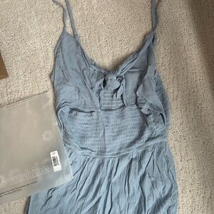 CUPSHE smocked knotted tie cami jumpsuit in blue size small NWT